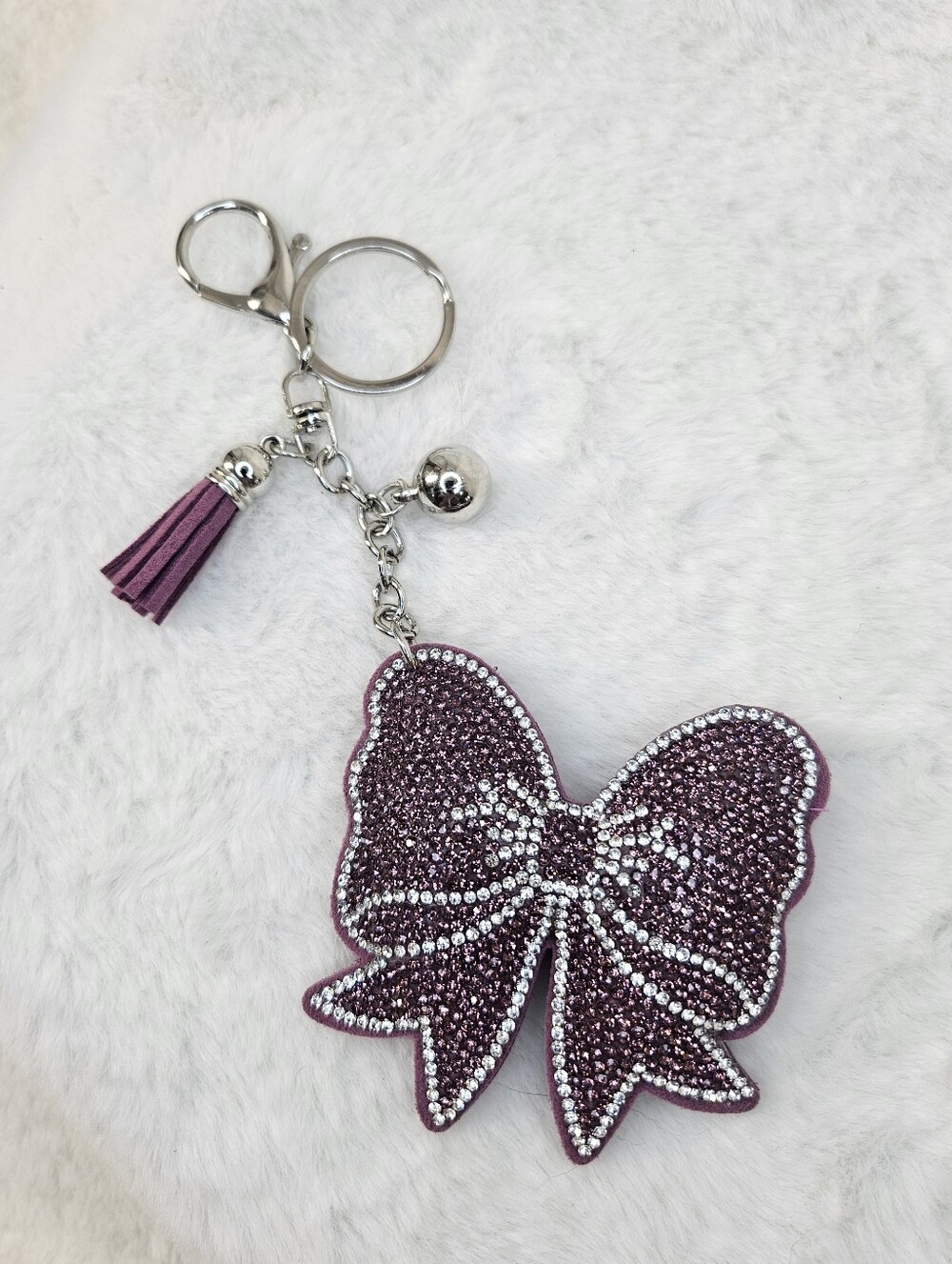 Sparkling Purple Bow Keychain Tassel Charm